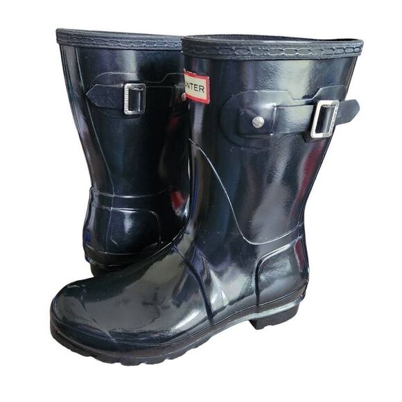 Hunter Rain Boots Womens 7 Adjustable Short Ankle Strap Gloss Black Snow Waterpr - Picture 1 of 6